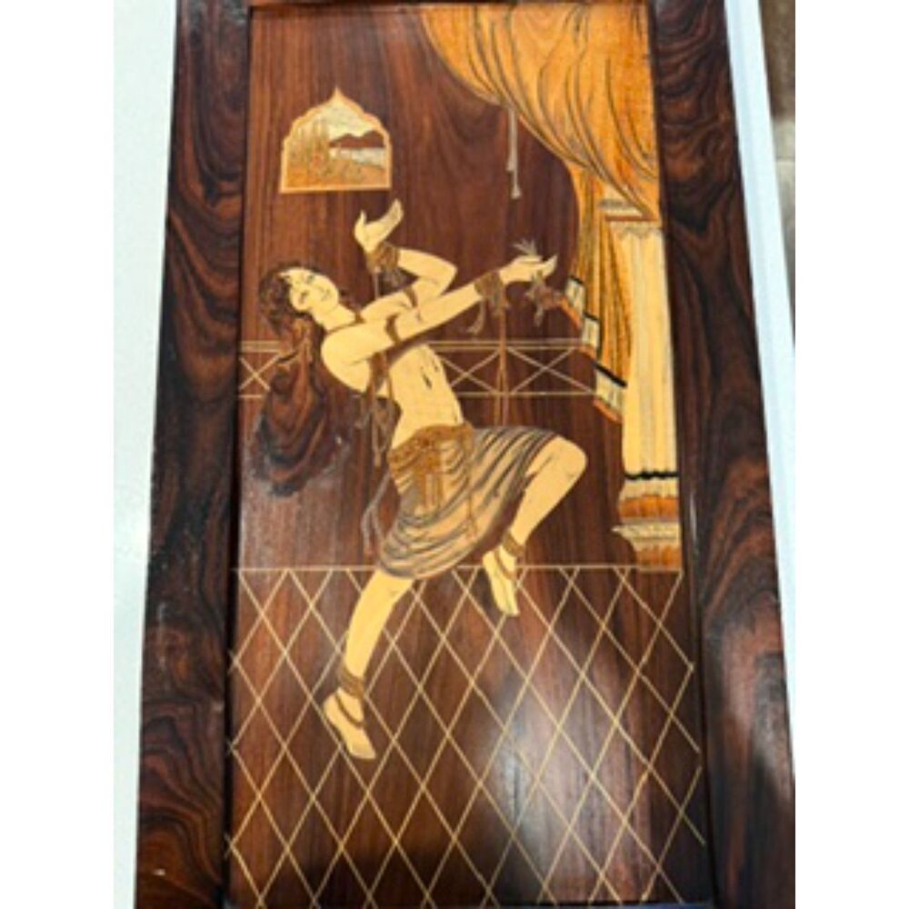 Dancing Vintage Indian wood marquetry panel